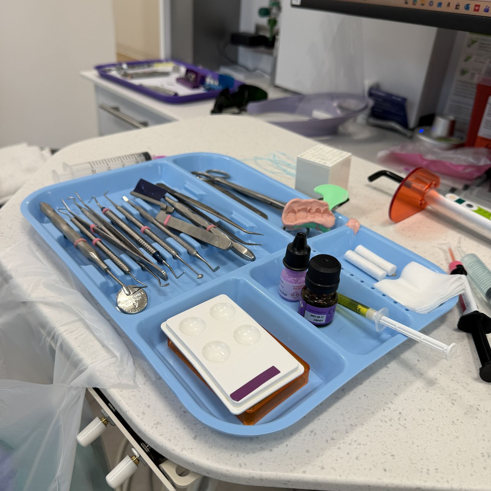 Sterile dental instrument tray ready for treatment